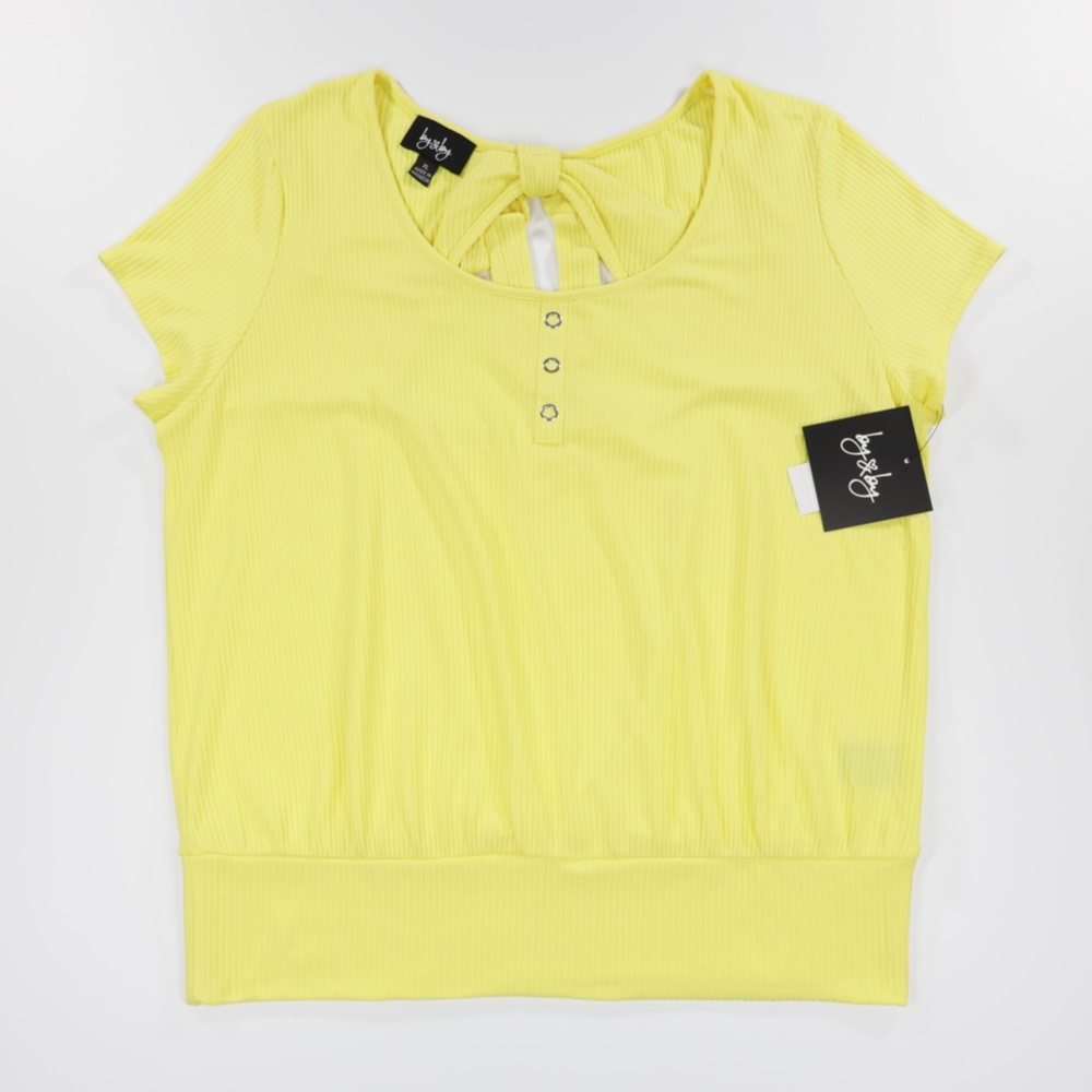 By & By Women's Scoop‎ Neck Cap Sleeve Keyhole Everyday Blouse Yellow Size XL